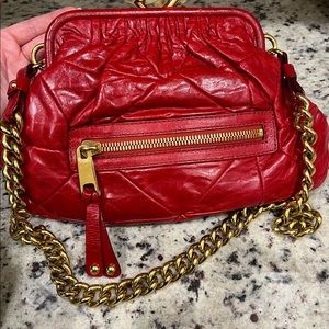 Authentic, Brand New, Marc Jacobs Cherry Tart Leather Patchwork Little Stam Bag